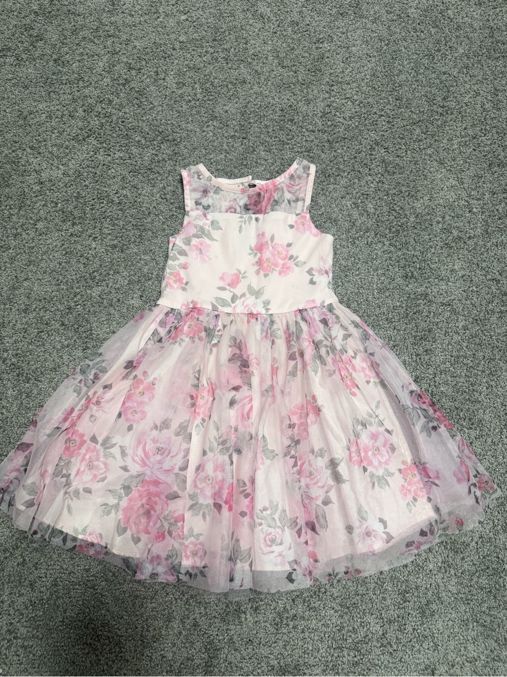 Girls' Pink Floral Tulle Party Dress